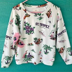 LOU & GREY ST. TROPEZ FUN GRAPHIC PRINT VACATION SWEATSHIRT OVERSIZED XS